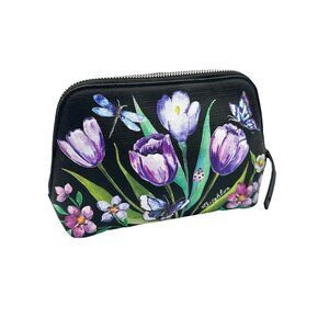 Brighton Noir Jardin Co Black Floral Canvas Cosmetic Travel Makeup Bag